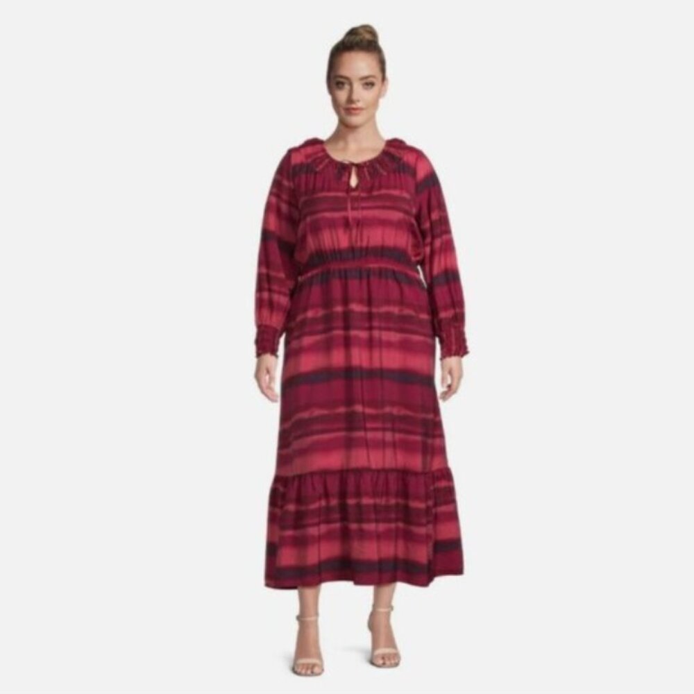 Terra And Sky Long Sleeve Peasant Tiered Maxi Dress 4X (28W-30W)